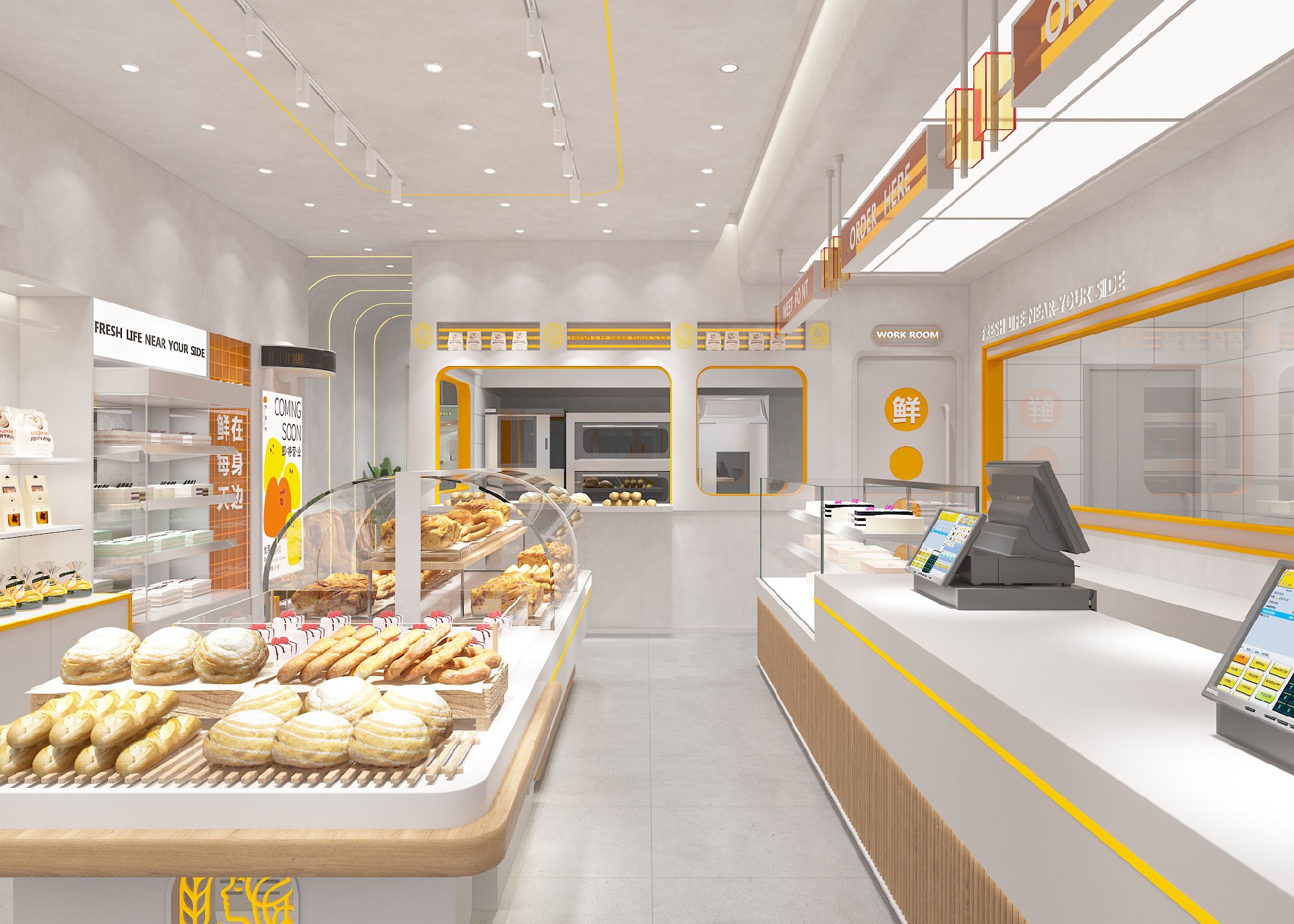 60平米驻马店烘焙店设计效果图