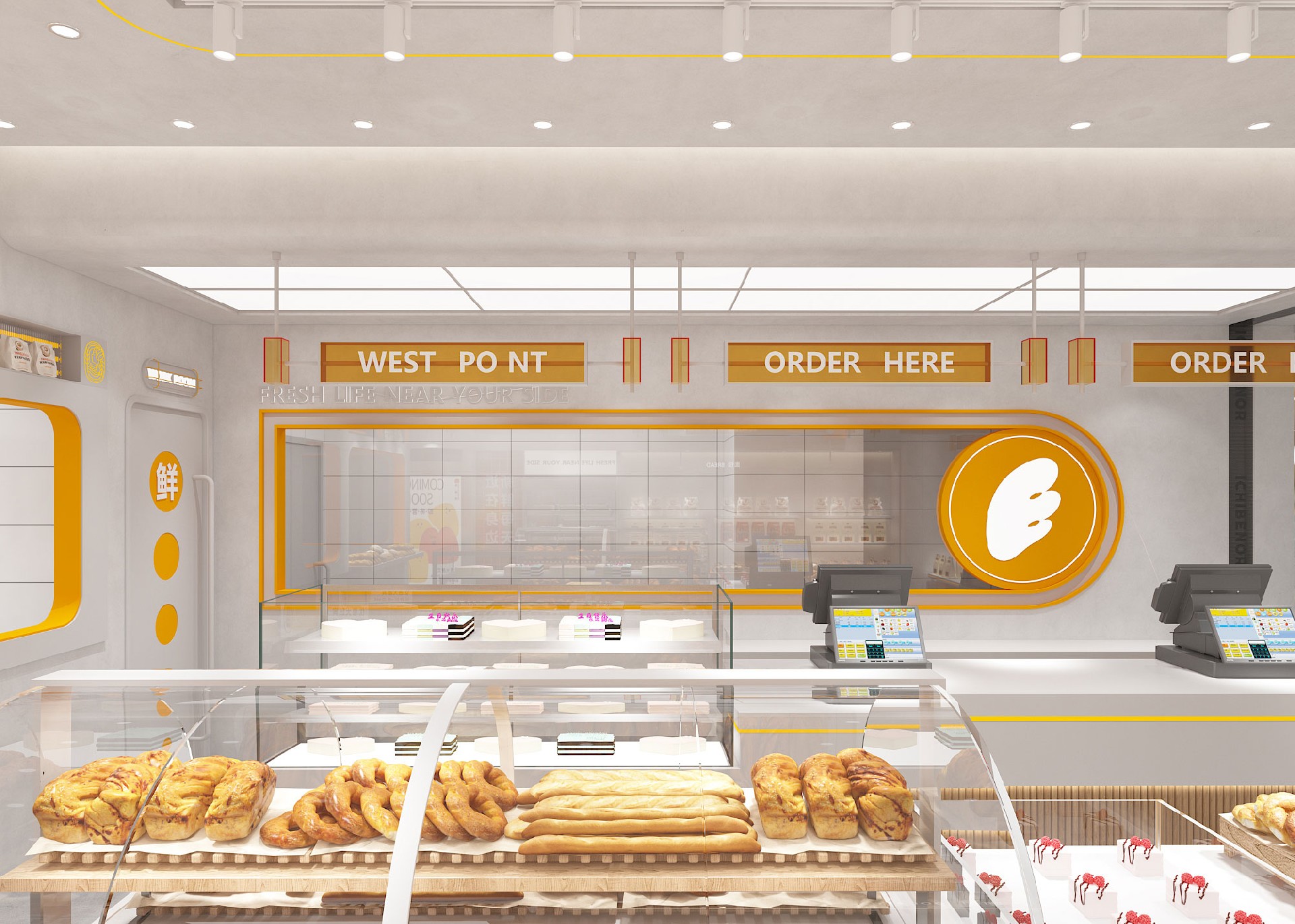 60平米驻马店烘焙店设计效果图