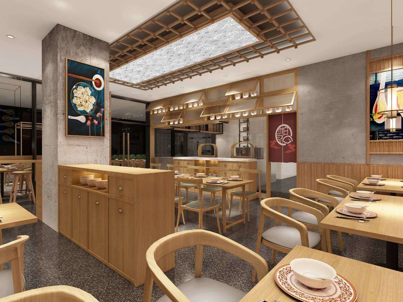 150平米驻马店水饺店面装修设计效果图