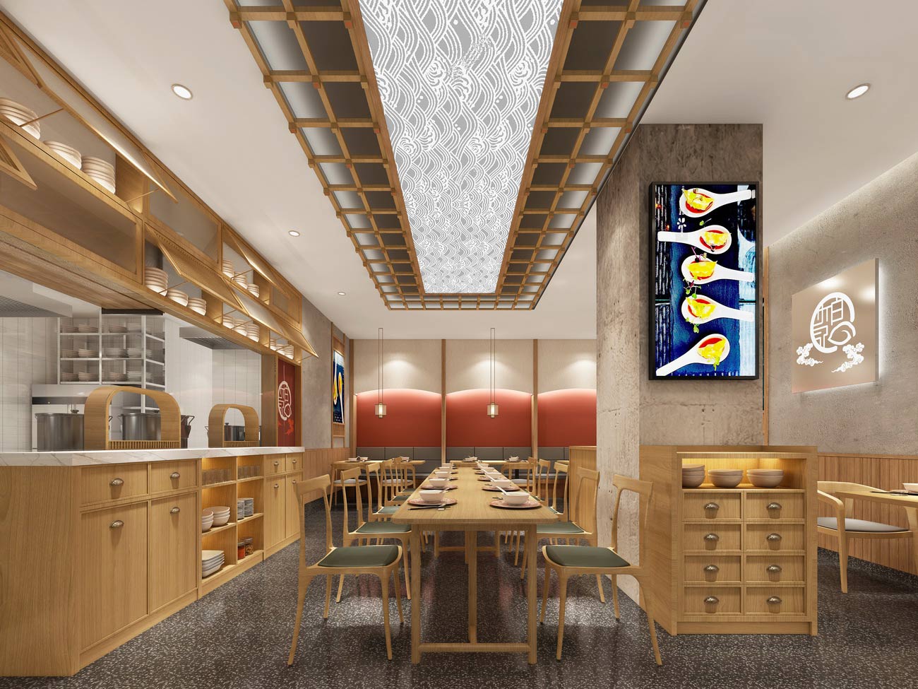 150平米驻马店水饺店面装修设计效果图