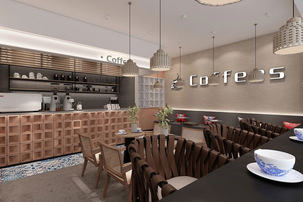 129平米驻马店咖啡店装修设计效果图