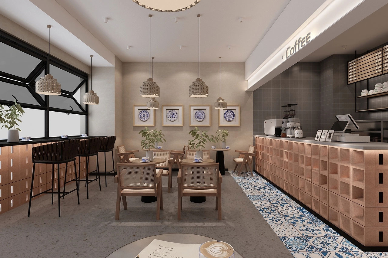 129平米驻马店咖啡店装修设计效果图