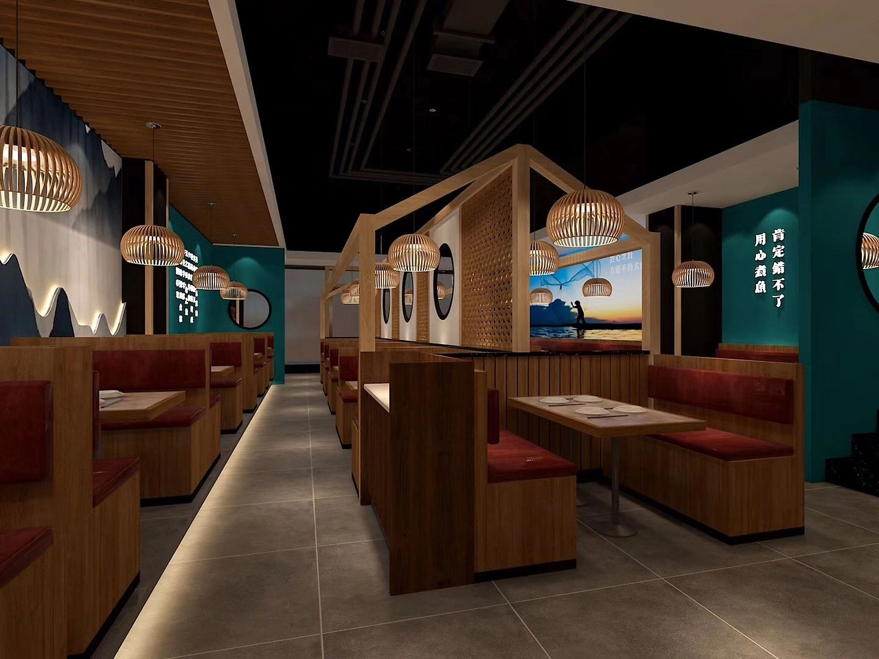 152平米驻马店鱼火锅店面装修设计效果图