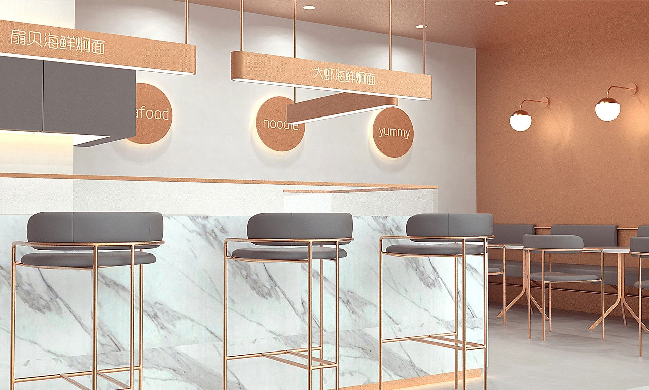 87平米驻马店海鲜焖面店装修设计效果图