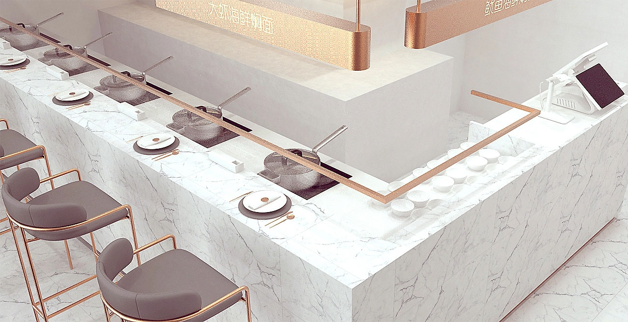 87平米驻马店海鲜焖面店装修设计效果图