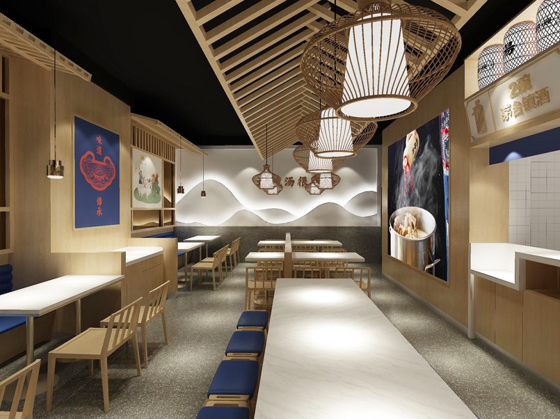 140平米驻马店米粉小吃店装修设计效果图