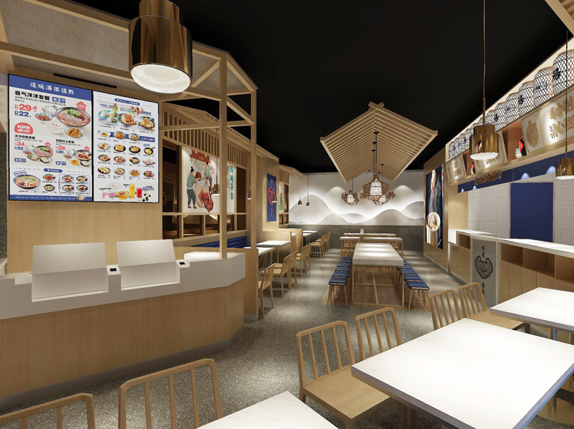 140平米驻马店米粉小吃店装修设计效果图