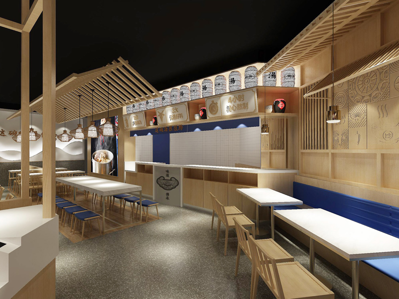 140平米驻马店米粉小吃店装修设计效果图