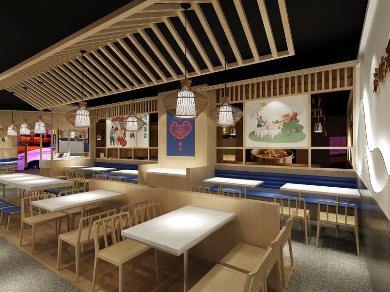 140平米驻马店米粉小吃店装修设计效果图