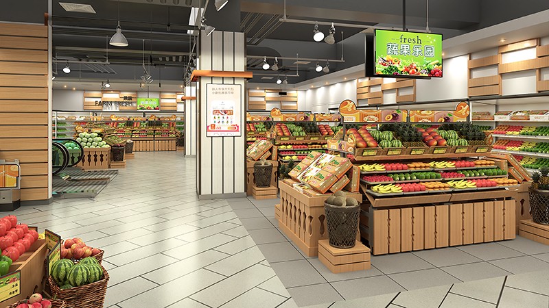 350平米驻马店生鲜超市装修设计效果图