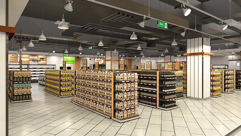 350平米驻马店生鲜超市装修设计效果图